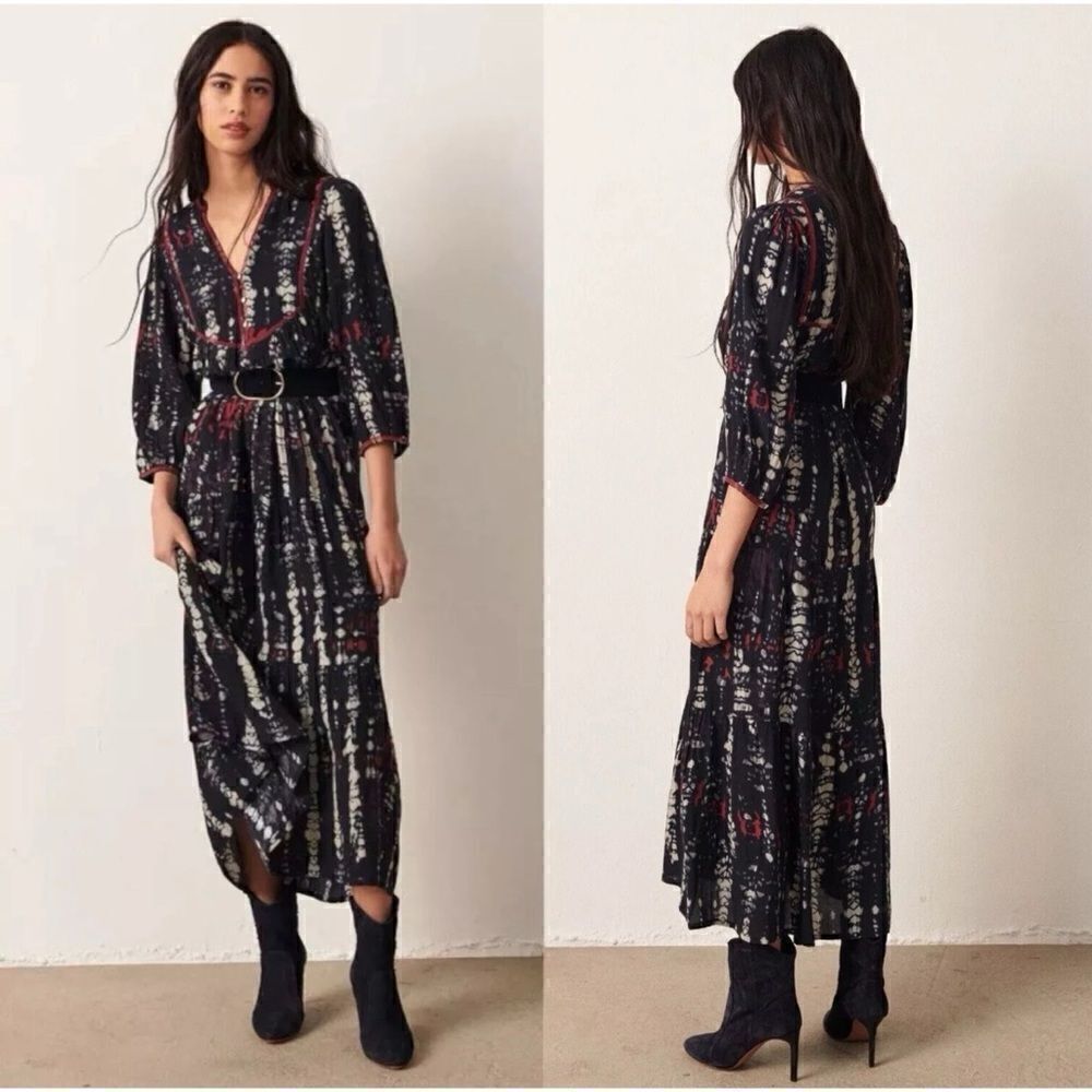 Ba&Sh Isolde Black Tie Dye Maxi Dress Size S